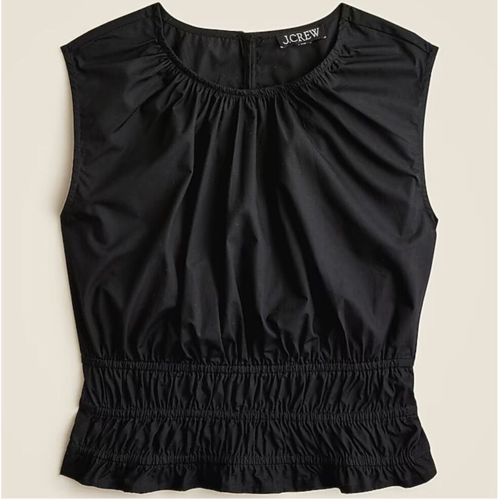 NWT J crew  Hyacinth Top Black Cotton Poplin Smocked Waist Alana XS